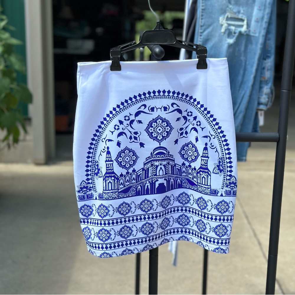 Beautiful White and Blue Print Skirt